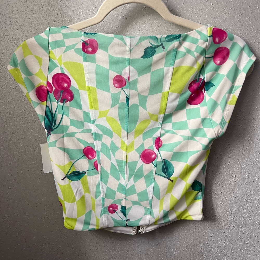 AFRM Bradlee Corset Top in Mint Cherry Size Small New - Picture 3 of 7